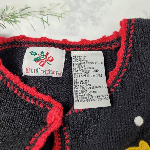 Vintage NutCracker Ice Skating Bears Embellished Black Cardigan size Medium - Picture 4 of 9